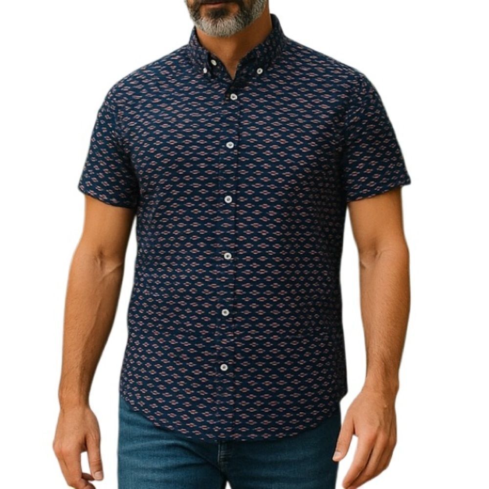 Old Navy Men’s Casual Button Down Tiny Fish Print Shirt Size Medium